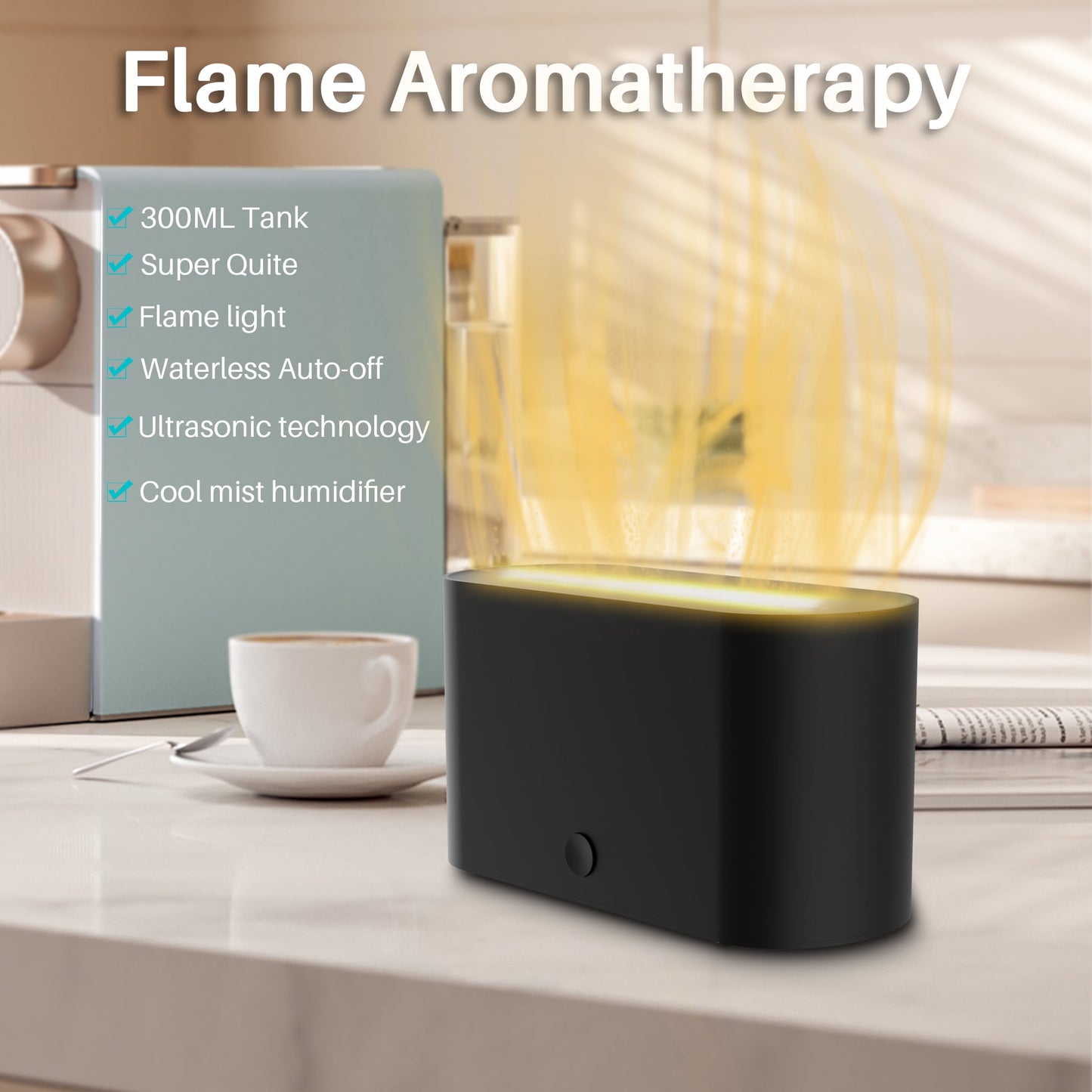 Essential Oil Diffuser Aromatherapy Aroma Air Diffuser with Flame Light , Black